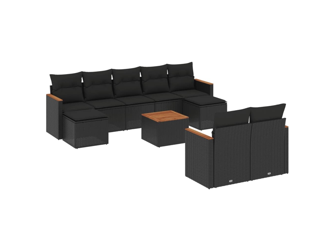 Conjunto de 10 Sofás de Jardim com Almofadões Vime Pe Preto MAISON EXCLUSIVE