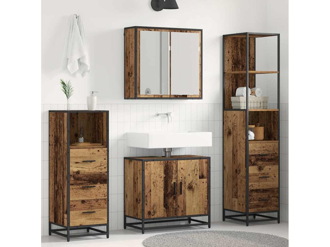 Vidaxl Conjunto De Móveis Para Banheiro Com Porta 4 Pcs Madeira Antiga