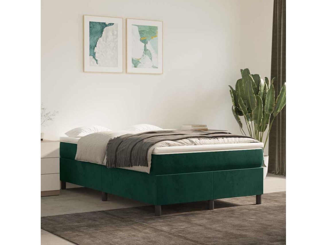 Vidaxl Cama Boxspring Com Colchão 120x200 Cm Veludo Verde-escuro