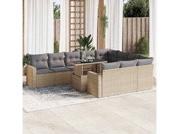 Vidaxl 11 Pcs Conjunto Sofás De Jardim C/ Almofadões Vime Pe Bege