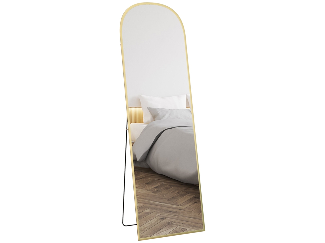 Espelho Moderno de Mesa e Parede em Liga de Alumínio com Suporte Rebatível, 50 X 161,5 Cm, Cor Dourada. BAGOLY SHOP