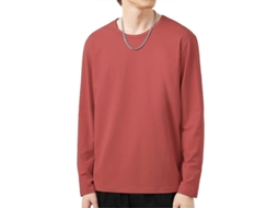 Camiseta Casual Masculina De Poliéster Com Manga Longa, Estilo Slim E Cores Solidas, Ideal Para Outono E Inverno Vermelho