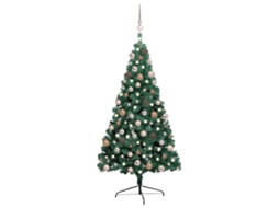 Vidaxl Meia Árvore Natal Artificial Pré-iluminada C/ Bolas Verde