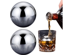 Conjunto 2 Cubos Bolas Redondas Aço Inoxidável Uísque Resfriar Bebidas BRILVIBERA