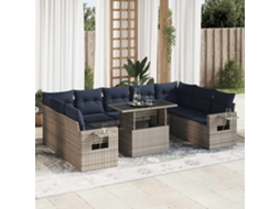 Vidaxl 10 Pcs Conjunto Sofás Jardim Almofadões Vime Pe/acácia Cinzento