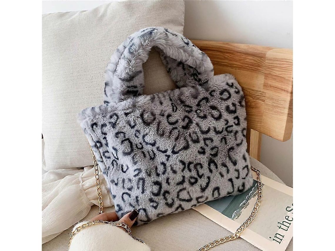 Bolsa De Ombro Feminina Transversal De Lona Com Estampa De Leopardo, Bolsa Tote, Bolsa Carteiro, Leopardo Cinza