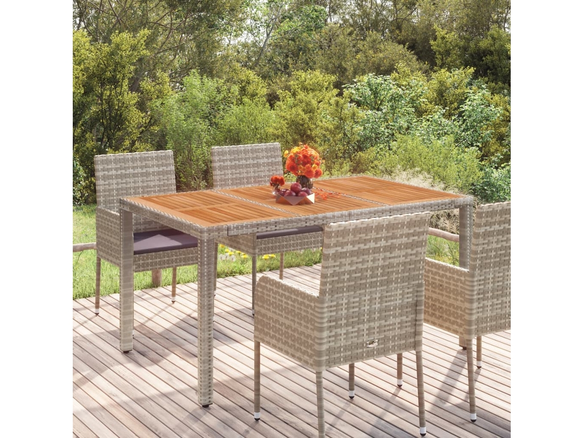 Vidaxl Mesa De Jardim Com Tampo De Madeira 150x90x75 Cm Vime Pe Cinza