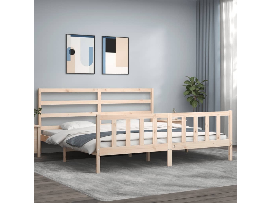 Cama Sem Colchão 200x200 Cm Madeira De Pinho Maciça