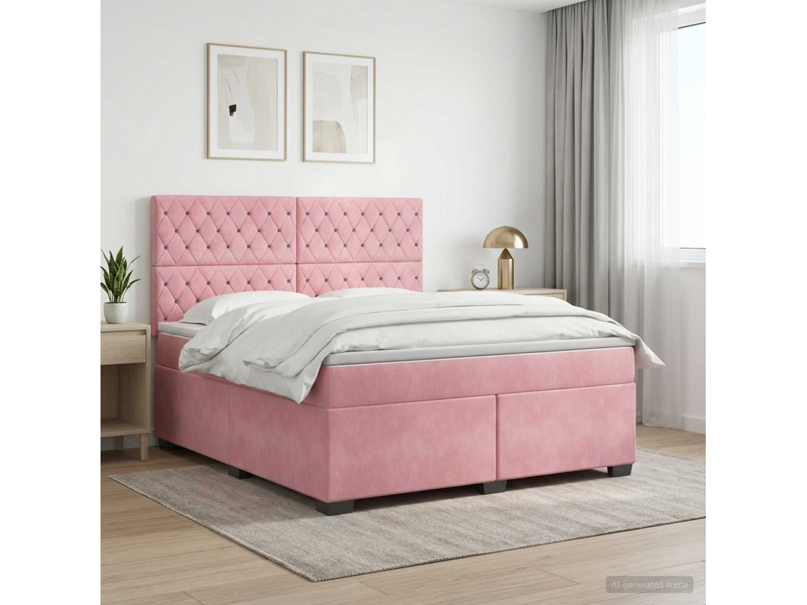 Vidaxl Cama Box Spring Com Colchão Rosa 140 X 200 Cm Veludo