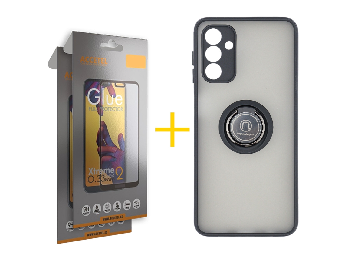 Pack 2 x Película de Vidro Temperado Full + Capa ACCETEL Samsung Galaxy A26 5G Gel Bumper Ring Preto