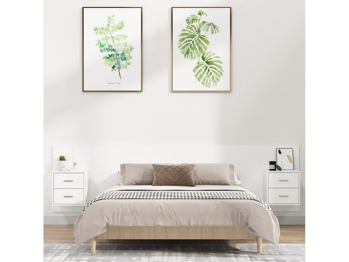 Cabeceira | Painel De Cama Cama + Armários Madeira Processada Branco