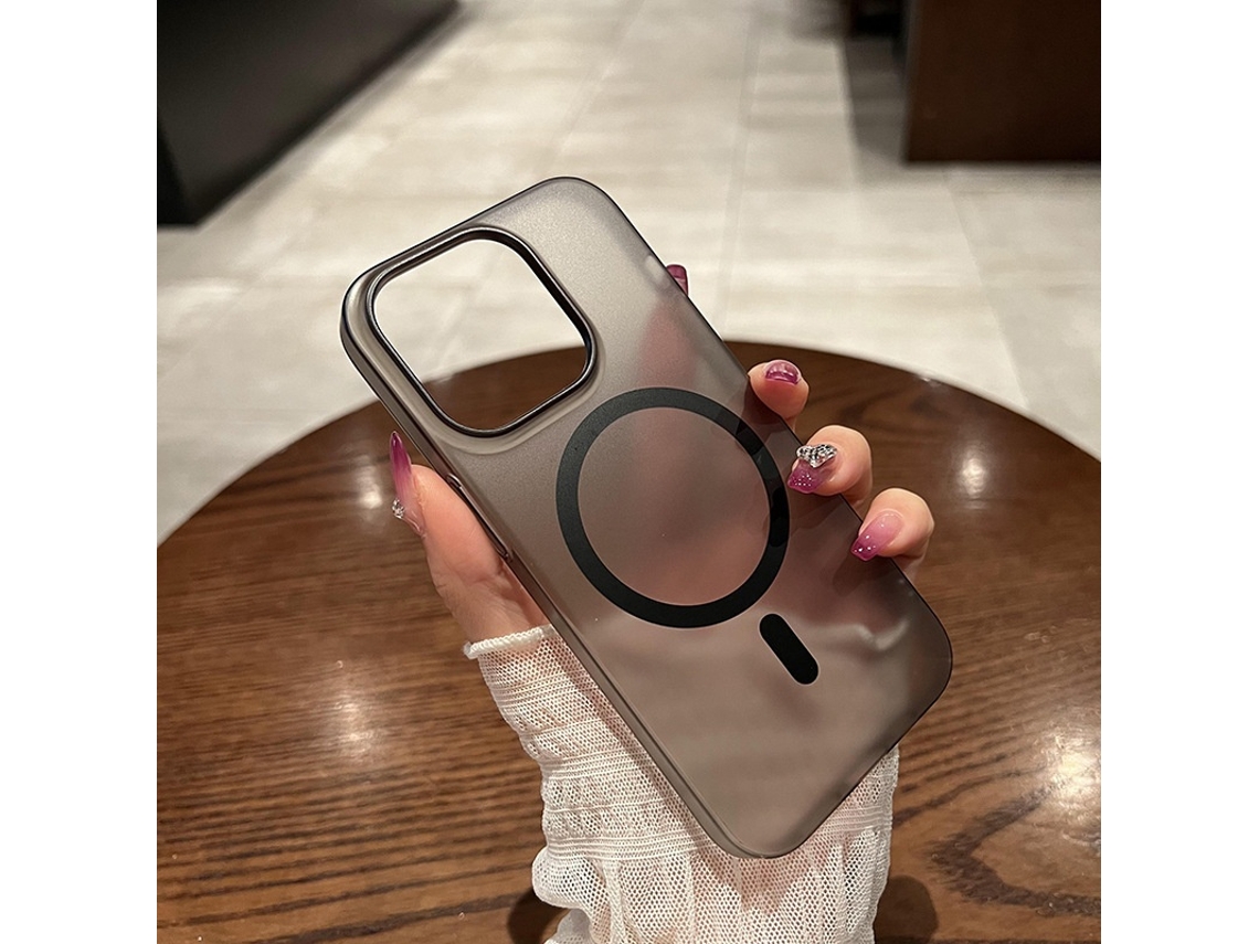 Capa Transparente Preta Magnética Fosca Para Iphone 17