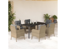 Vidaxl 7 Pcs Conjunto De Jantar P/ Jardim Com Almofadões Vime Pe Bege