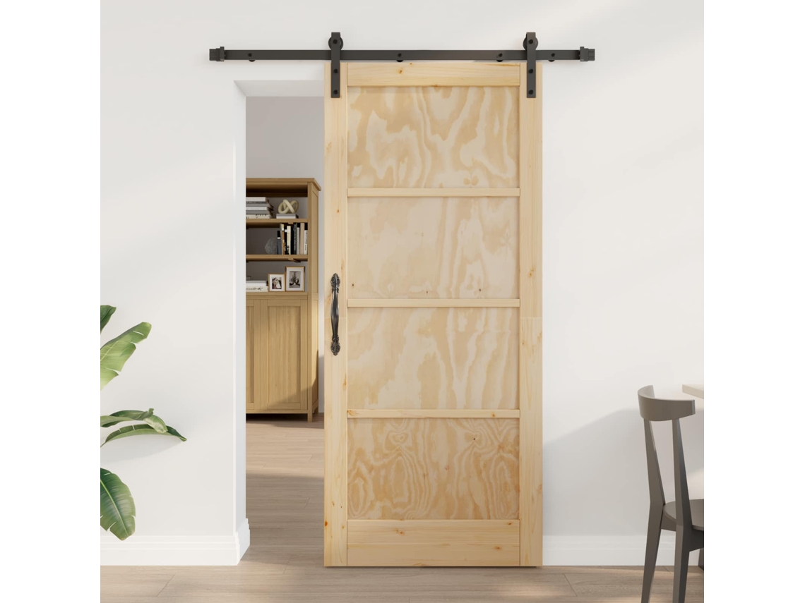 Vidaxl Porta Deslizante Natural 86 X 198,5 Cm Madeira De Pinho Maciça