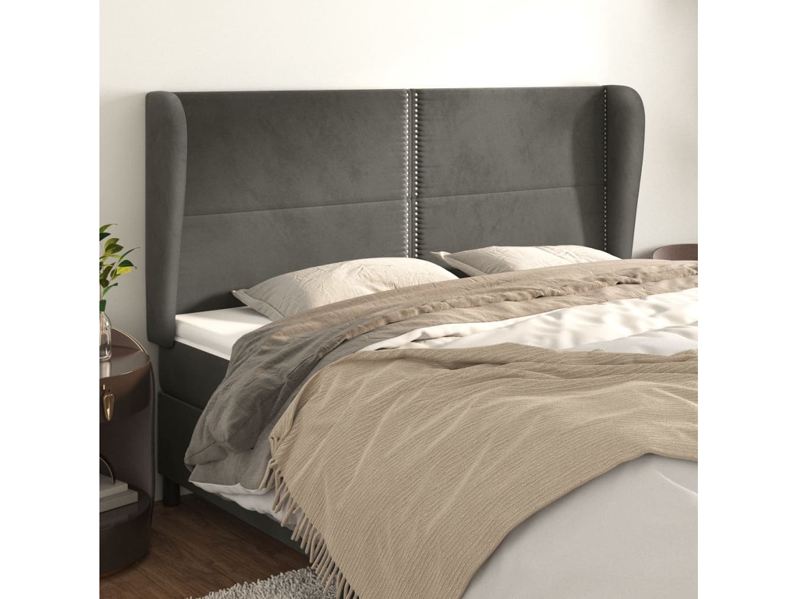Vidaxl Cabeceira Cama C/ Abas Veludo 203x23x118/128 Cm Cinzento-escuro