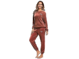 2026 conjunto de Pijamas de Invierno Caliente Con Forro Polar, Camiseta Y Pantalones de Cuello Redondo, Suave, para Mujer Talla Plus