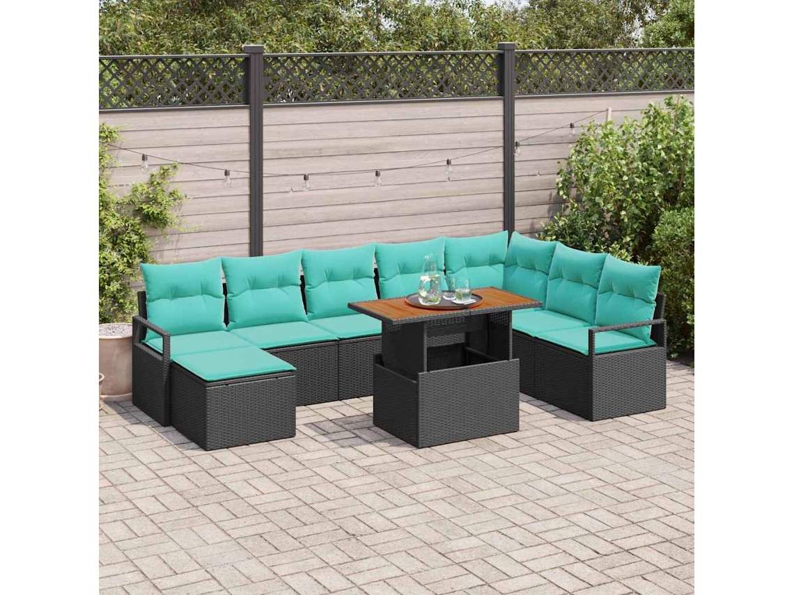 Vidaxl Conjunto De Sofá De Jardim 9 Unid. Preto E Verde-azulado