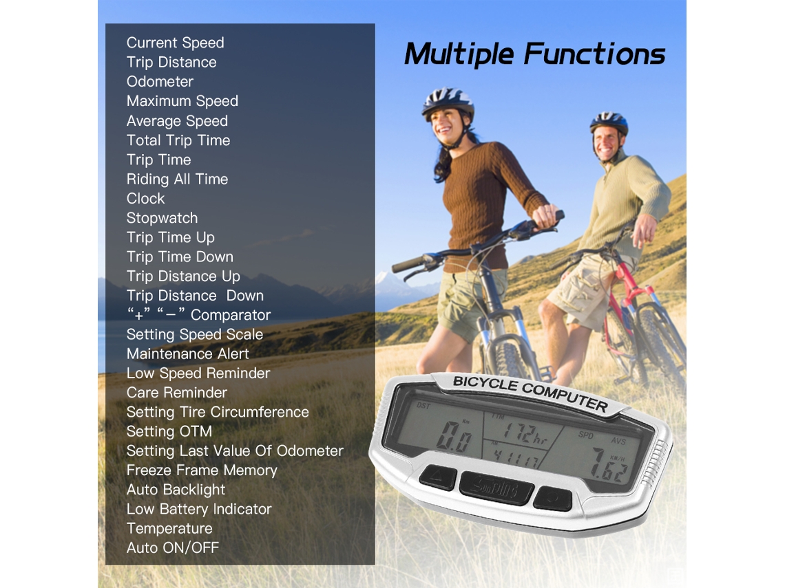 Computador de Bicicleta Digital LCD, Velocímetro Impermeável, 27 Funções, Luz de Fundo Automática S/MARCA