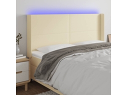 Vidaxl Cabeceira Cama C/ Led 163x16x118/128 Cm Couro Artificial Crème
