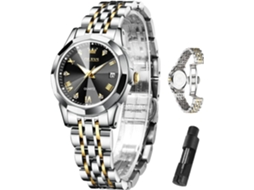 Lurelia Relógio Feminino, Movimento De Quartzo, Data/calendário, Luminoso, Detalhes Com Strass, Aço Inoxidável, Resistente À Água