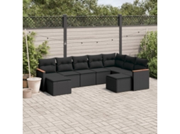 9 Pcs Conjunto De Sofás P/ Jardim C/ Almofadões Vime Pe Preto Dkd Home Decor