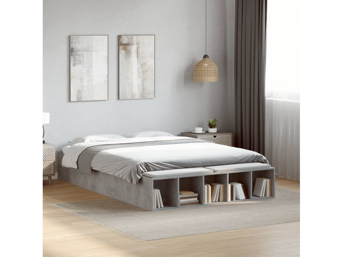 Vidaxl Estrutura De Cama 120x190 Cm Derivados De Madeira Cinza Cimento