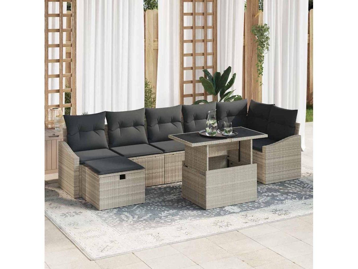 Vidaxl Conjunto De Sofá De Jardim 8 Unid. Cinzento-claro Vime Pe
