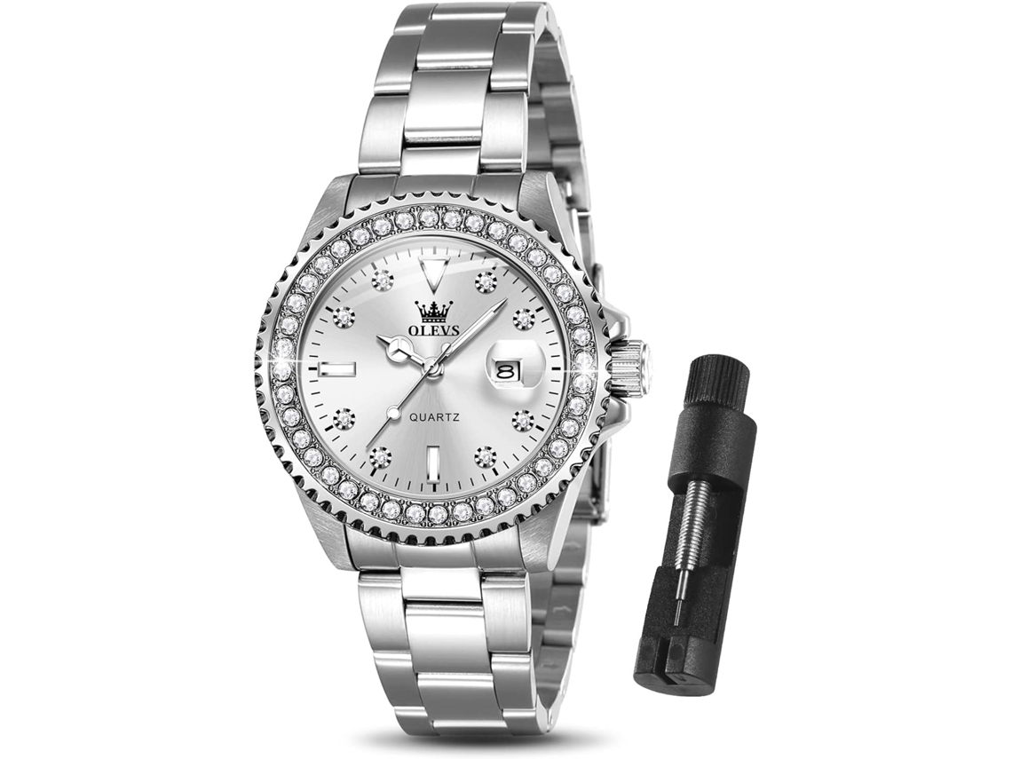 Lurelia Relógio Feminino, Movimento De Quartzo, Data/calendário, Luminoso, Detalhes Com Strass, Aço Inoxidável, Resistente À Água 30m, Rosa Ouro