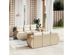 Vidaxl 7 Pcs Conjunto De Sofás P/ Jardim Com Almofadões Vime Pe Bege