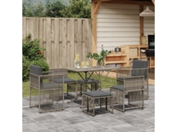 Vidaxl 7 Pcs Conjunto De Jantar P/ Jardim C/ Almofadões Vime Pe Cinza