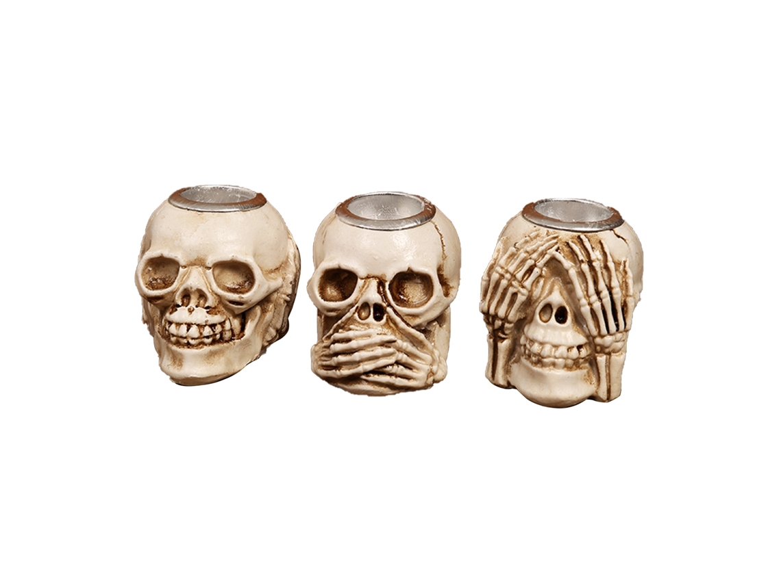 3pcs Conjunto de Porta Velas Caveira em Resina para Halloween com S/MARCA