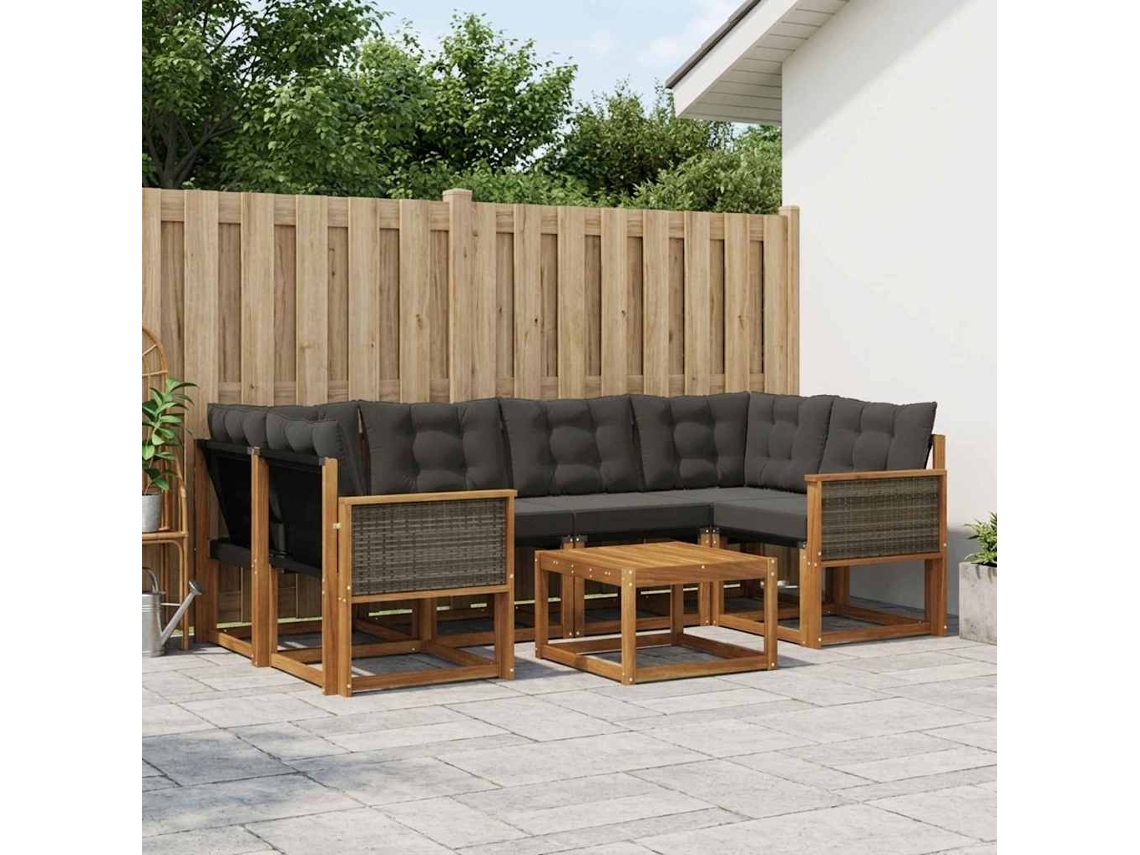 Vidaxl Conjunto De Sofás Para Exterior 7 Unid. Natural E Preto