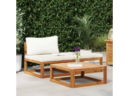 Vidaxl 3 Pcs Conjunto Lounge Jardim C/ Almofadões Cor Creme Acácia