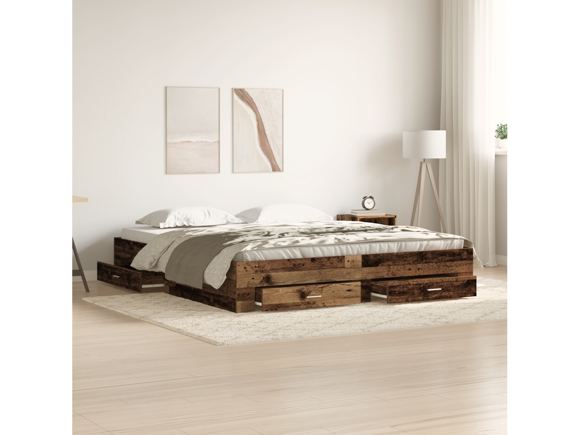 Cama Com Gavetas Madeira Velha 180x200 Cm Madeira De Engenharia
