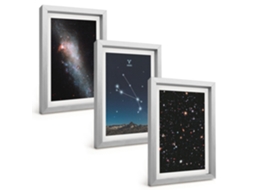 Composição De Quadros Na Paredepaisagens Espaciais, Galáxias Moldura Prateada Quadros Para A Sala De Estar Espelharte (3 Peças 20x30 Cm)