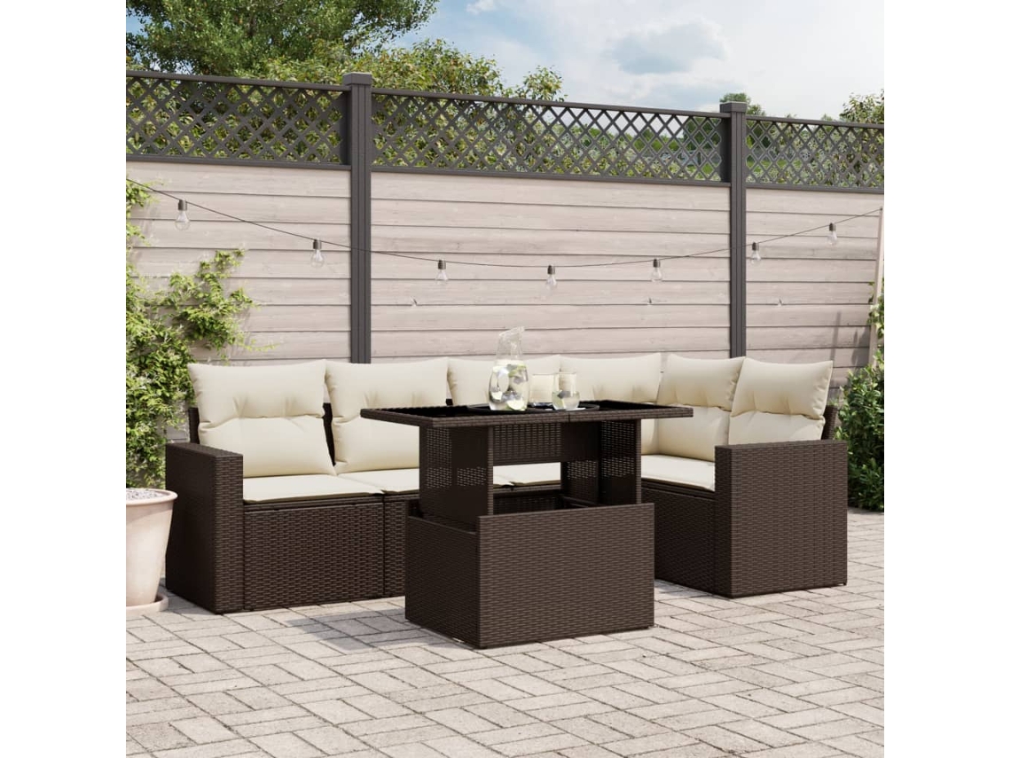 Vidaxl 6 Pcs Conjunto de Sofás Jardim C/ Almofadões Vime Pe Castanho