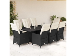Vidaxl 9 Pcs Conjunto De Jantar P/ Jardim C/ Almofadões Vime Pe Preto