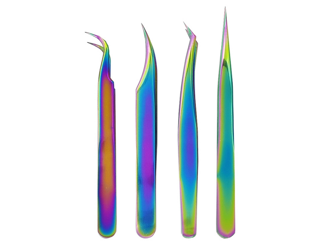 4pcs Pinza De Acero Inoxidable Colorida Para Extensiones De Pestañas Blooming Aplicador