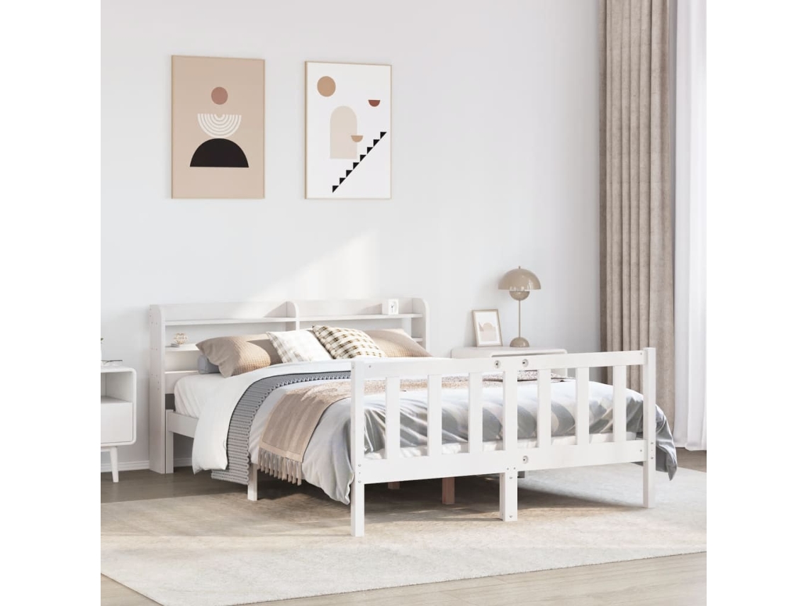 Cama Sem Colchão 120x200 Cm Madeira De Pinho Maciça Branco