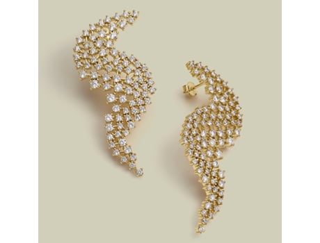 Brincos Luminous Majesty da Earcandy Jewelry em prata banhada a ouro e zircônia.
