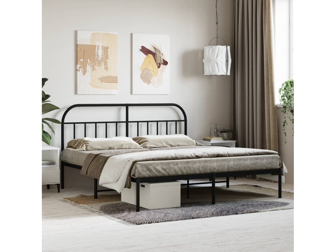 Estrutura De Cama Em Metal Com Cabeceira 180x200 Cm Preto