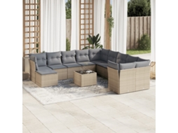 Vidaxl 12 Pcs Conjunto De Sofás P/ Jardim Com Almofadões Vime Pe Bege