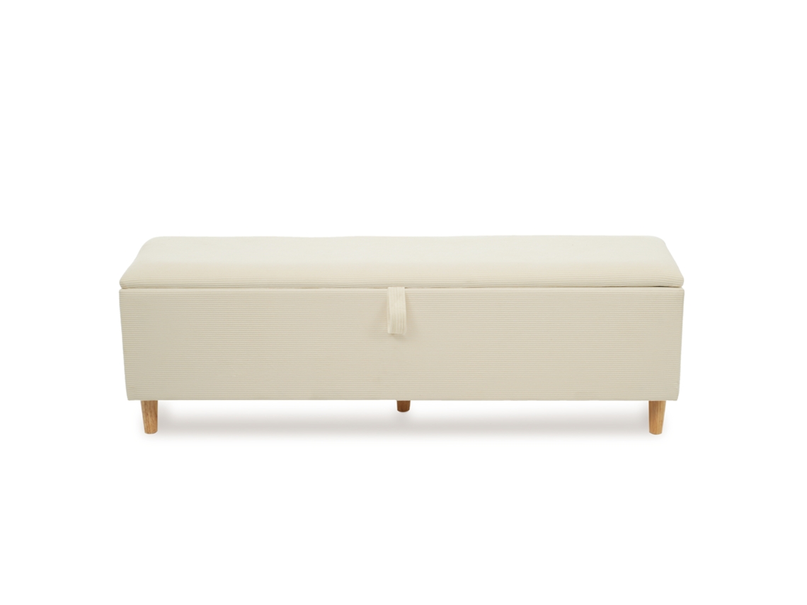 Banco De Cama Com Armazenamento, 145 X 38 Cm, Banco Estofado Com Espaço Hidráulico, Ideal Para Quartos, Salas E Corredores, Bege.