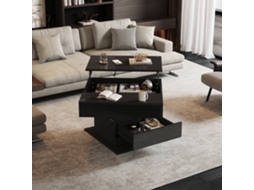 Mesa Centro Geométrica 70x70x45cm Giratória com Elevação 1 Gaveta Preta