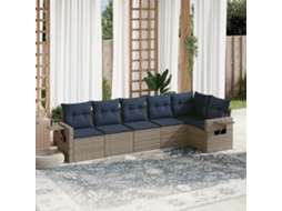 Vidaxl Conjunto De Sofá De Jardim Com 7 Peças E Almofadas Em Rattan Sintético Cinza