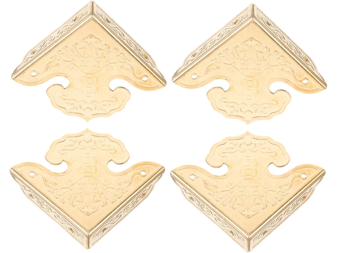 Conjunto De 4 Protetores Canto Em Metal Latão Antigo Para Móveis E Caixas Decorativas Duráveis Fáceis Instalar