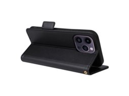 Capa Textura Lichia Pega Para Iphone 15 Pele Sintética Preto