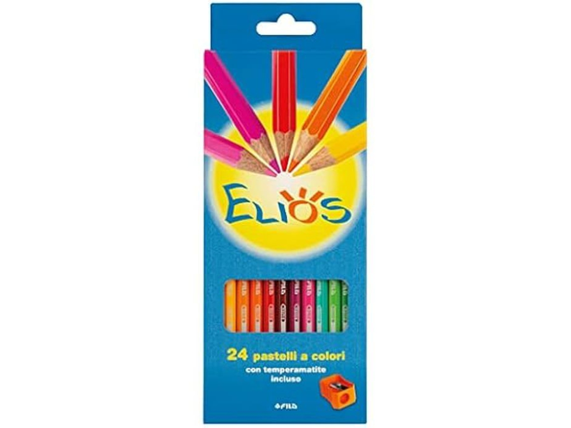 Conjunto de 24 Pastilhas Coloridas Elios FILA Pastel Hexagonal Apontador de Lápis Incluído