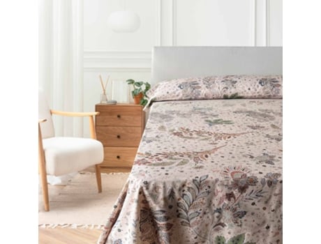 Conjunto De Lençóis 100 Algodão Taupe Castanho Taupe Paisley Flores 4 Peças - Cama 150 Cm