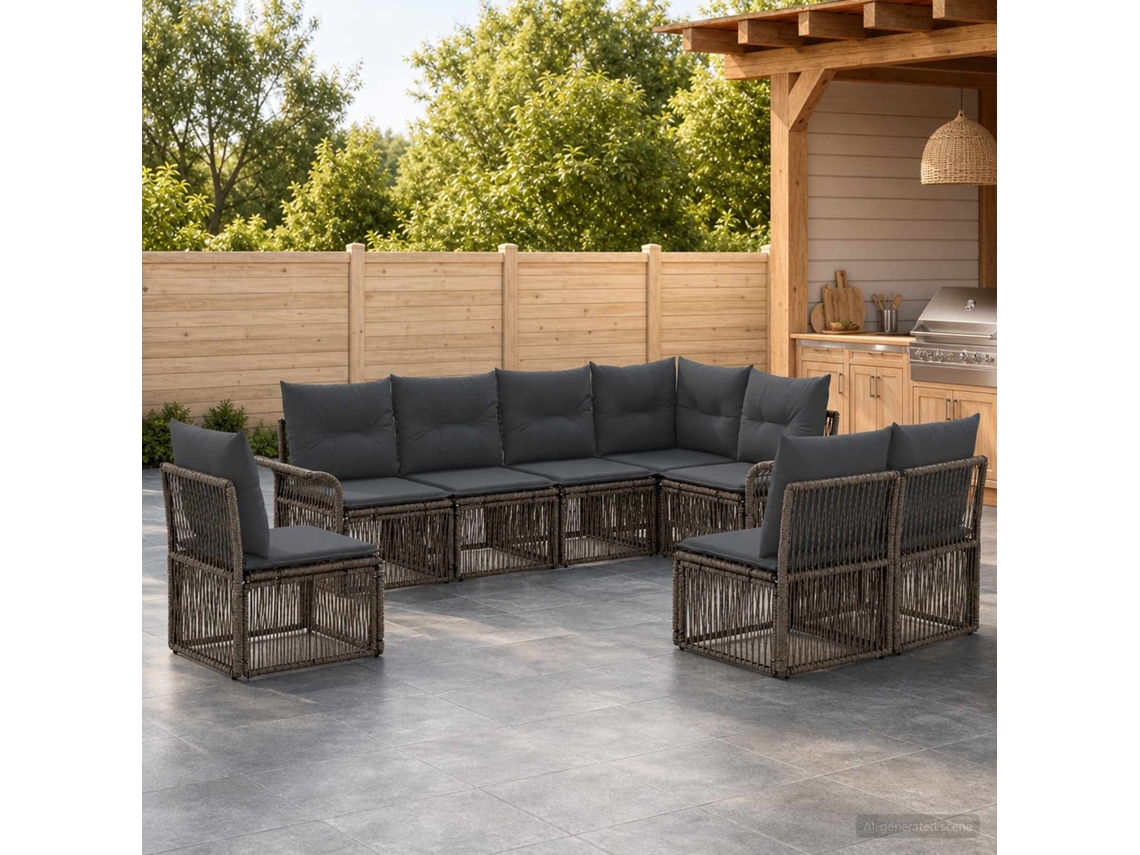 Vidaxl Conjunto De Sofá De Jardim 8 Unid. Cinzento Vime Pe